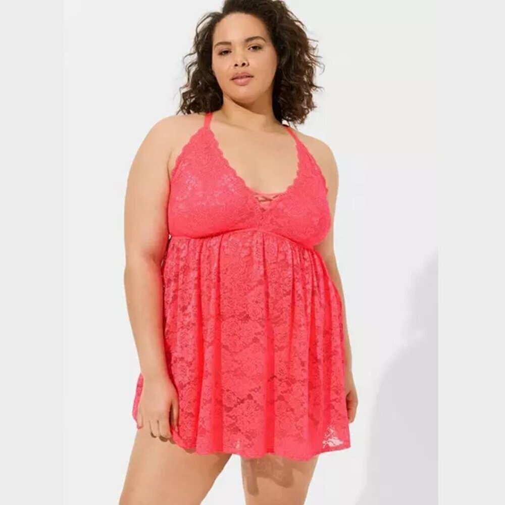 Torrid - Simply Lace XO Front Babydoll in Neon Blush
